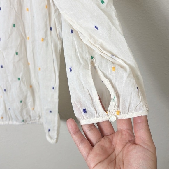 J. Crew Ivory Embroidered Peasant Boho Top Blouse with tassel ties size XXS - Picture 6 of 9